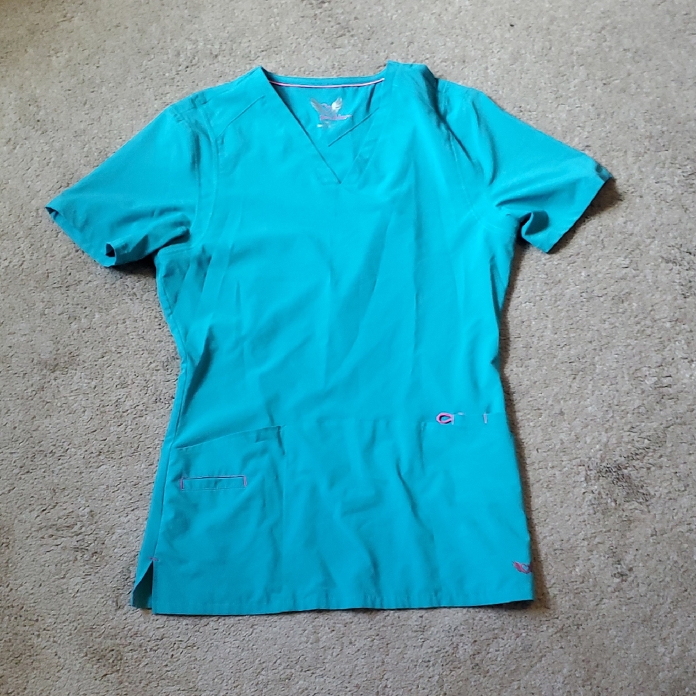 Smitten Aqua Blue Fitted Scrub Top